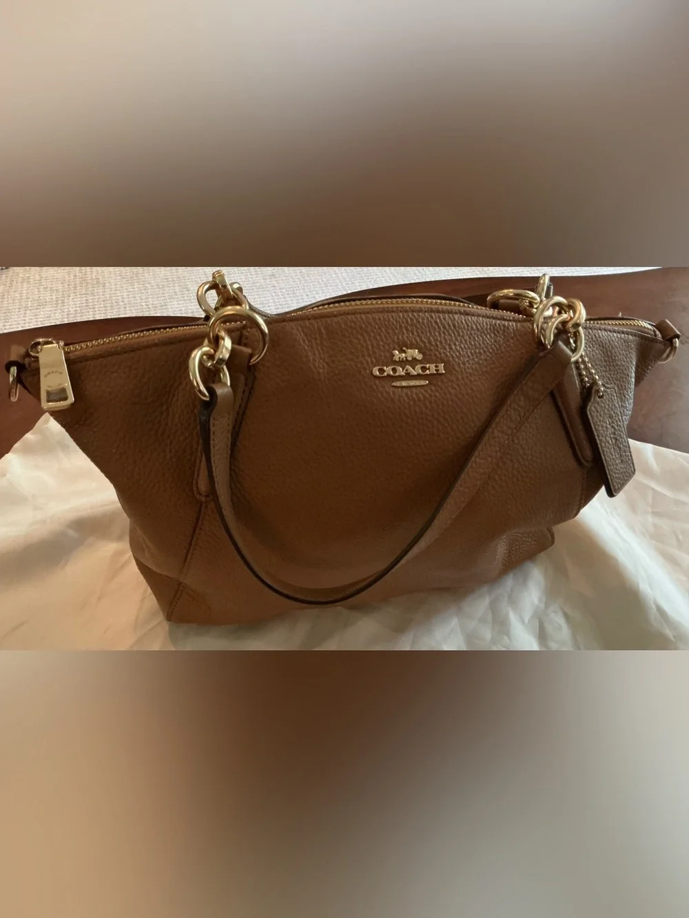 Coach Pebbled Leather Satchel in Brown with Gold Hardware